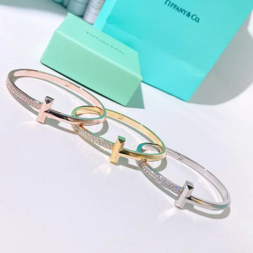 '- Tiffany&Co 18k gold plated Unisex Love Couple Hinged Style Bangle lock bracelets silver rose yellow gold 9 models with box fits 17cm-6.69inch✨