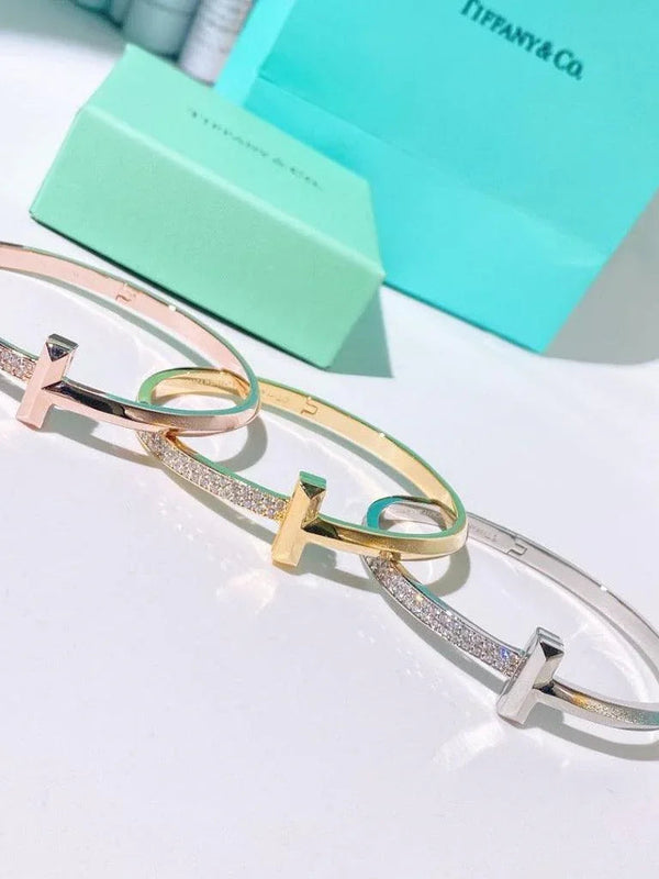 '- Tiffany&Co 18k gold plated Unisex Love Couple Hinged Style Bangle lock bracelets silver rose yellow gold 9 models with box fits 17cm-6.69inch✨