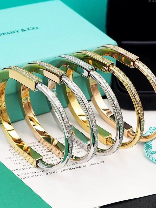 Tiffany&Co 18k gold plated Unisex Unique Style Bangle lock bracelets fashion silver rose yellow gold with box fits 16-21 cm ✨