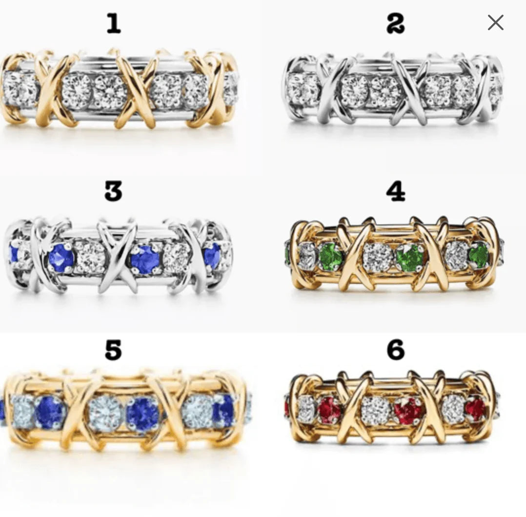 Tiffany&Co 18K Yellow Gold and Platinum Plate Estate Sixteen Stone Ruby and and Diamond Ring White-Yellow gold “X,” the popular symbol of love 6 models