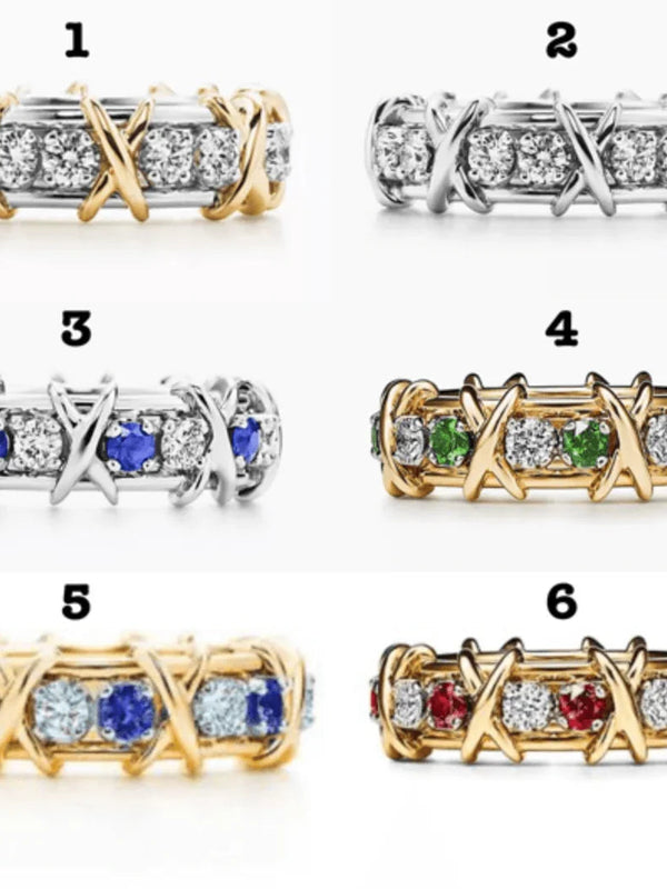 Tiffany&Co 18K Yellow Gold and Platinum Plate Estate Sixteen Stone Ruby and and Diamond Ring White-Yellow gold “X,” the popular symbol of love 6 models