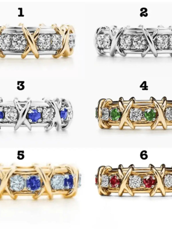 Tiffany&Co 18K Yellow Gold and Platinum Plate Estate Sixteen Stone Ruby and and Diamond Ring White-Yellow gold “X,” the popular symbol of love 6 models