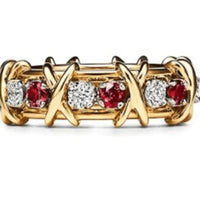 Tiffany&Co 18K Yellow Gold and Platinum Plate Estate Sixteen Stone Ruby and and Diamond Ring White-Yellow gold “X,” the popular symbol of love 6 models